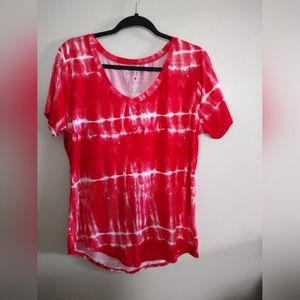 🍒🤍Women's red and white tie dye short sleeve tee size 1X🤍🍒